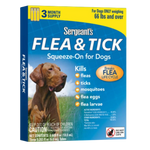 Sergeant's Flea & Tick Squeeze-On for Dogs packaging with a dog on the label.