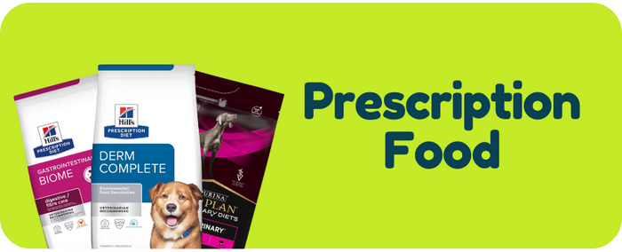 Hills Prescription Diet dog food packages with a green banner and text.