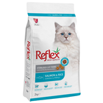 Package of Reflex cat food with a cat on the label, featuring salmon and rice.