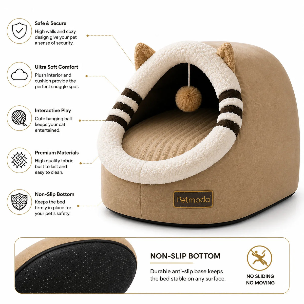 Petmoda Cat House Bed 50 cm - Cat Shape - Beige Petfast.shop Petmoda bed Cat Dog Kitten Puppy Supplies petfast.shop Egypt PPE2456S Default Title 1449.00