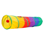 Colorful toy tunnel with a red ball on a white background