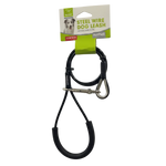 Black dog leash with metal clip on a white background