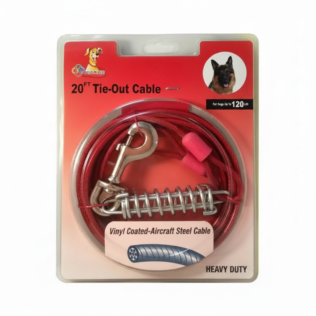 20 Ft Tie Out Cable Heavy Duty Outdoor Leash for Dogs Up to 120 LBS