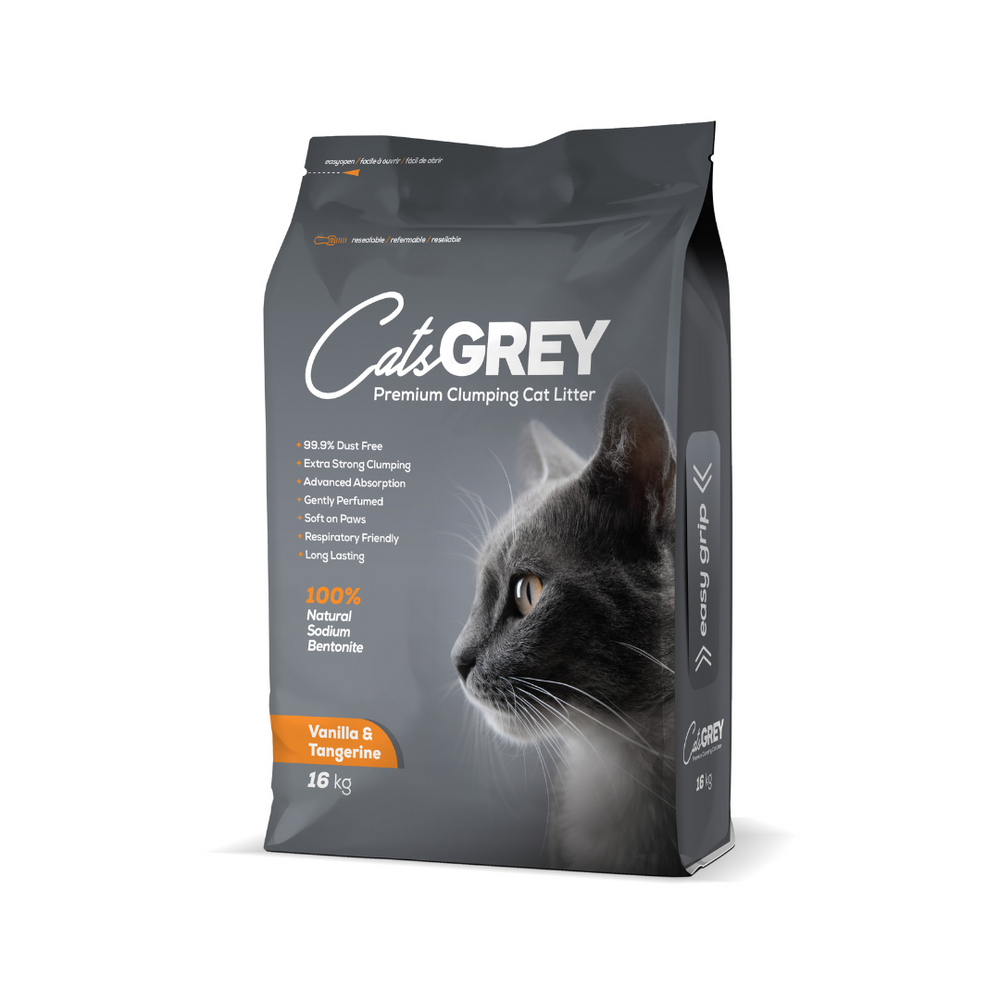 CAT.S GREY CAT LITTER CLUMPING VANILLA / TANGERINE 16 KG.