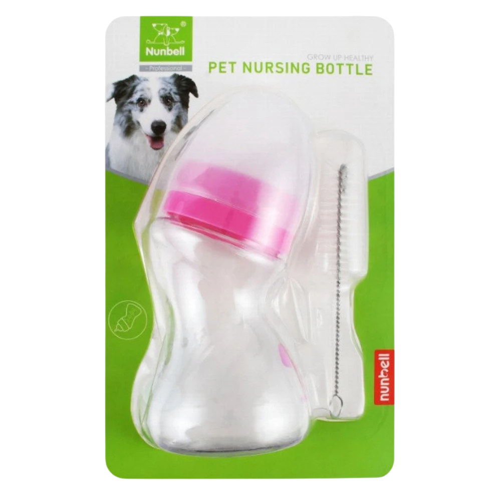 Numbell pet nursing bottle packaging with a dog illustration on a green background