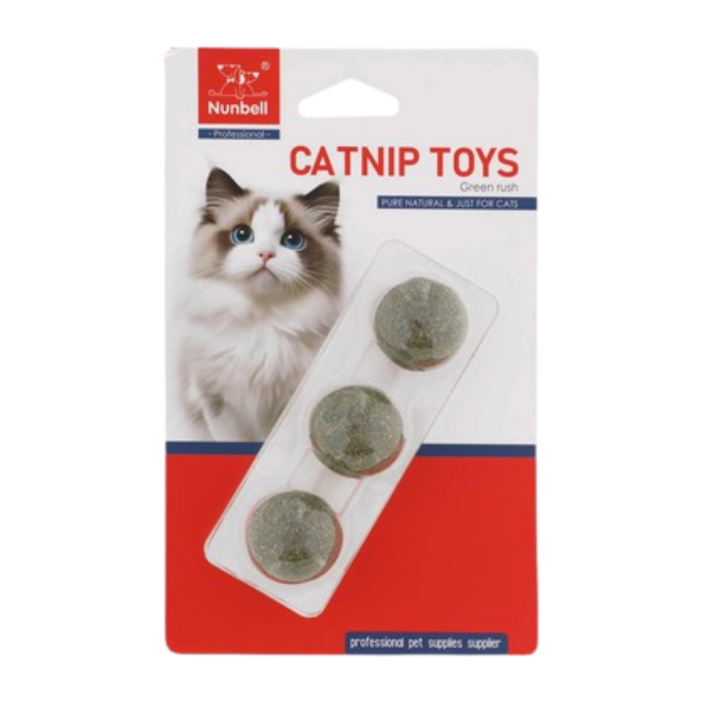 Nunbell catnip toys packaging with a cat on a white background