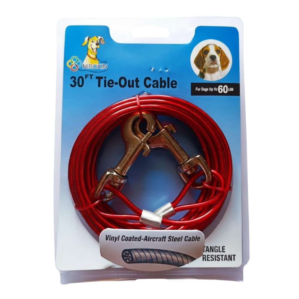 30 Ft Tie Out Cable Heavy Duty Outdoor Leash for Dogs Up to 60 LBS