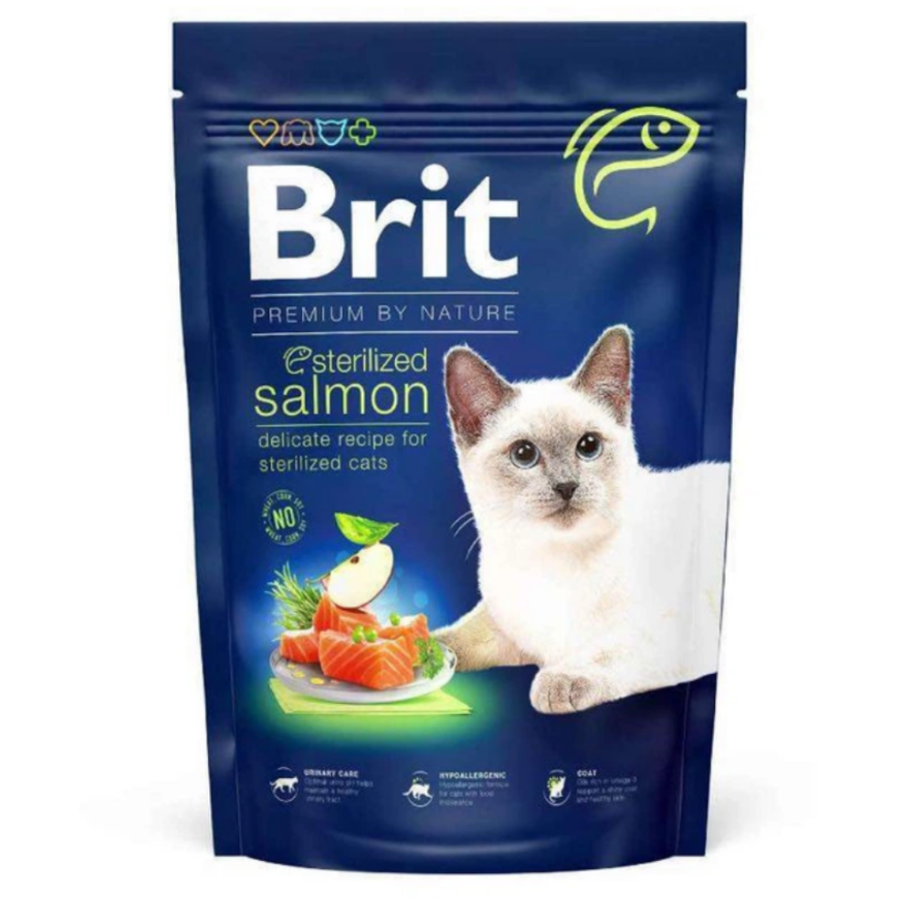 Brit cat food package with a cat on a white background