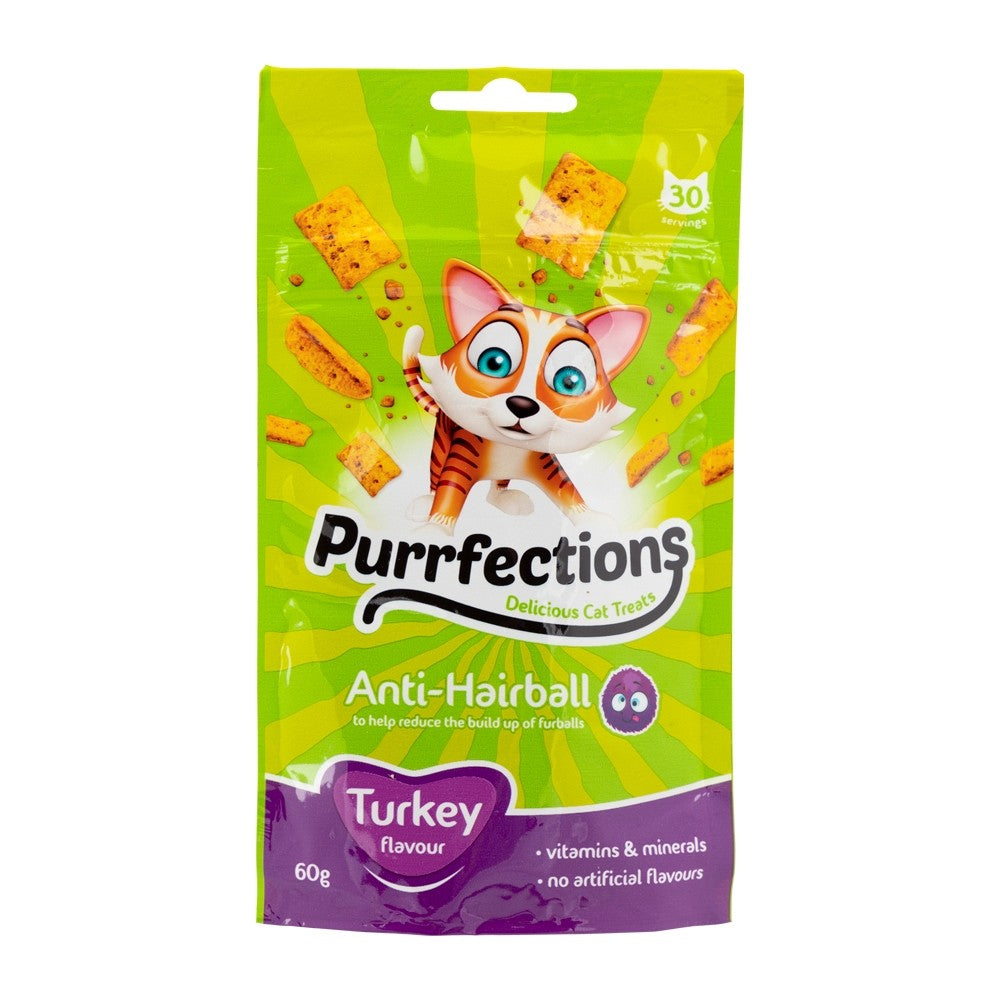 Purrfections ANTI Hairball Turkey Cat Treats - 60g.