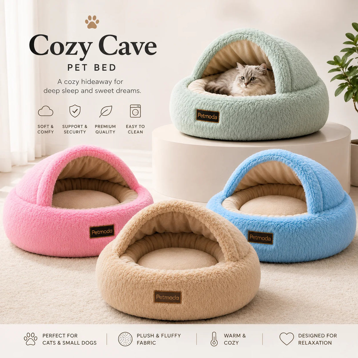 Petmoda Cozy Cave Comfort Bed 45 cm Petfast.shop Petmoda bed Cat Dog Kitten Puppy Supplies petfast.shop Egypt PPE2627S-1 Beige 1449.00