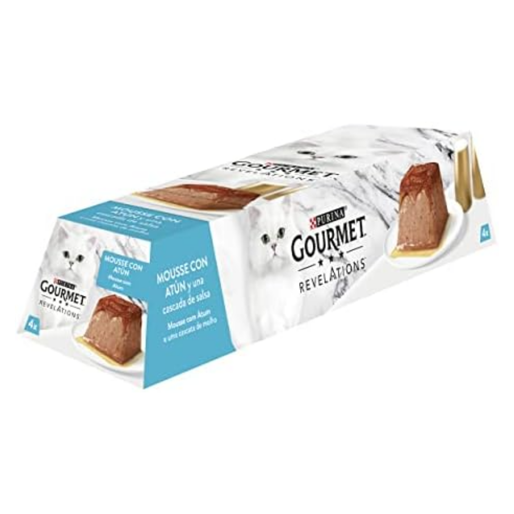 Gourmet Revelations cat food package with a white background