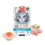 Wanpy cat treat package with a cat's face on the label, surrounded by treats and food.