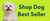 A promotional banner featuring a small white dog on the left and the text 'Shop Dog Best Seller' in dark teal on a bright yellow-green background.