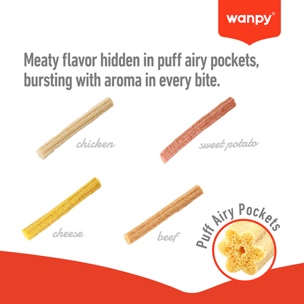 Wanpy Treat For Adult Dog Chewy Puff Sticks Chicken 100 g