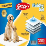 Groovy FlashDry Gel packaging with two dogs on a blue and yellow background