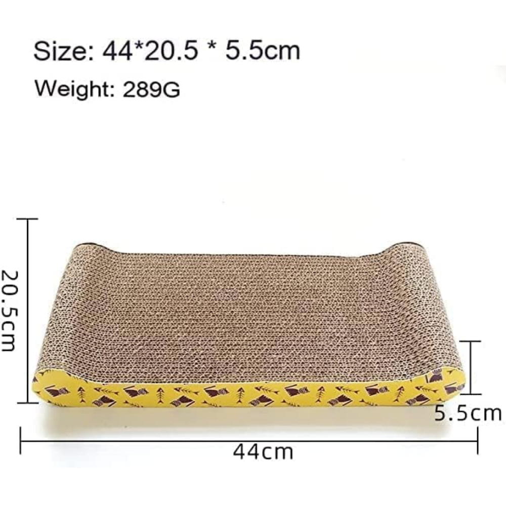 Pet scratcher with dimensions and weight displayed