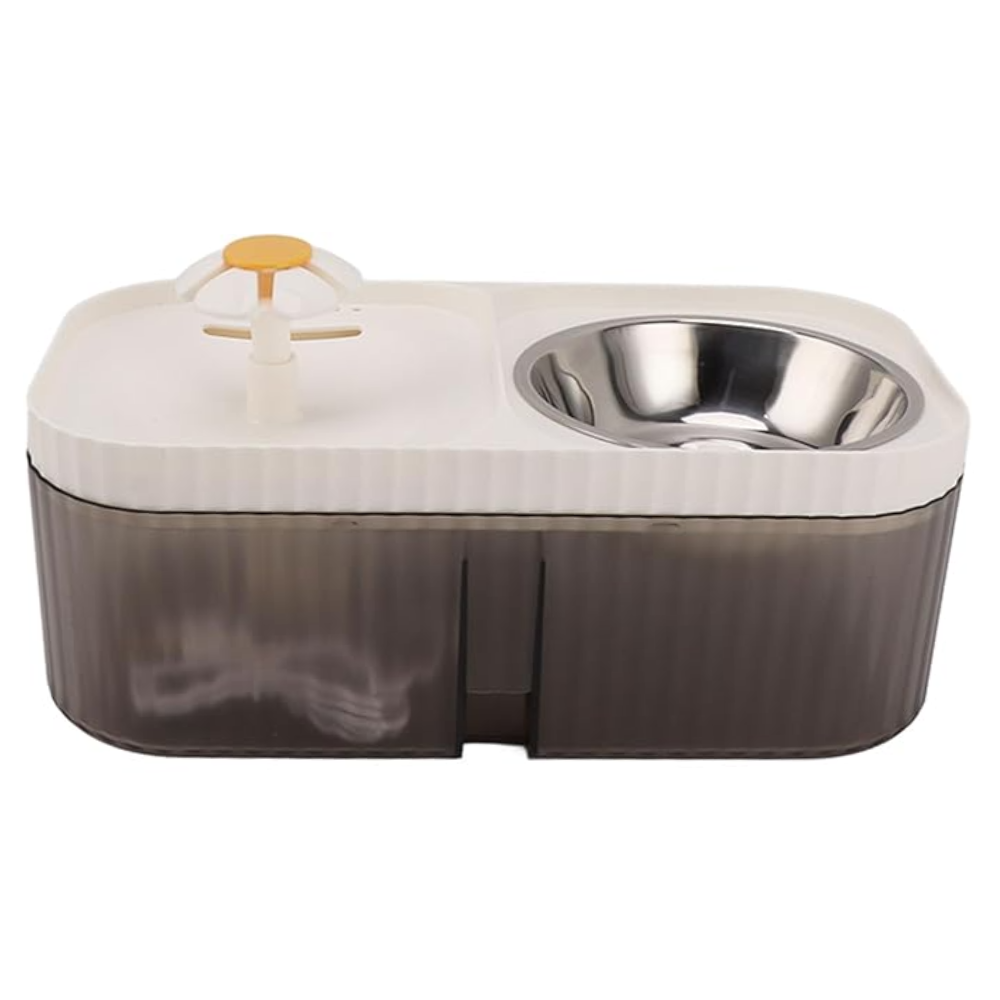 Pet water and food bowl with a white top and brown base