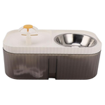 Pet water and food bowl with a white top and brown base