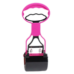 Pink and black dog waste bag dispenser on a white background