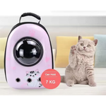 Pet carrier with a cat and a capacity label on a light background