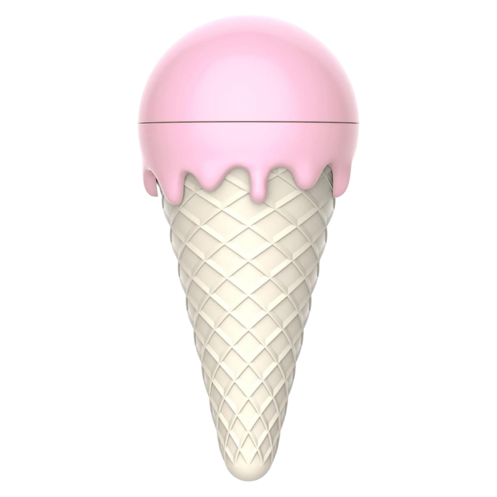 Ice cream cone-shaped container with pink top on a white background