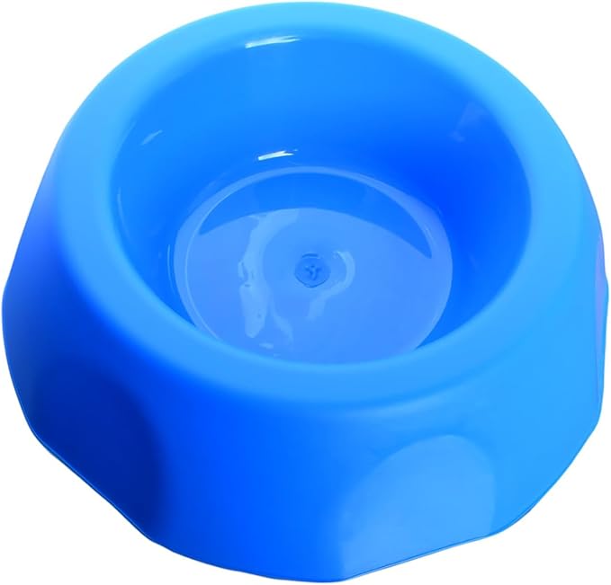 Durable plastic food bowl for dogs.