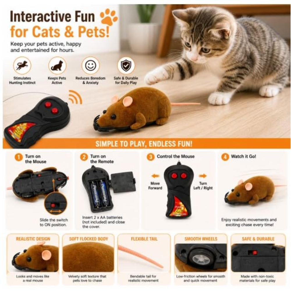 Remote Control Mouse Cat Toy Petfast.shop Generic Cat Exclusive Supplies Toys petfast.shop EgyptDefault Title 720.00