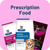 Three packages of prescription dog food with a pink background and 'Prescription Food' text.