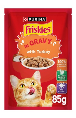 Friskies Turkey Chunks in Gravy Wet Cat Food Pouch 85g.
