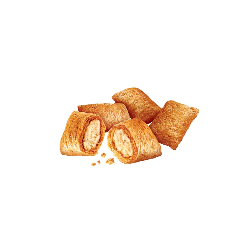 Rolled pastry with a filling on a white background