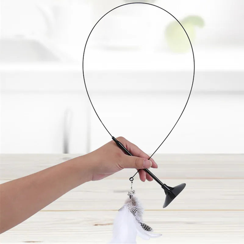Interactive cat toy steel wire with feather.