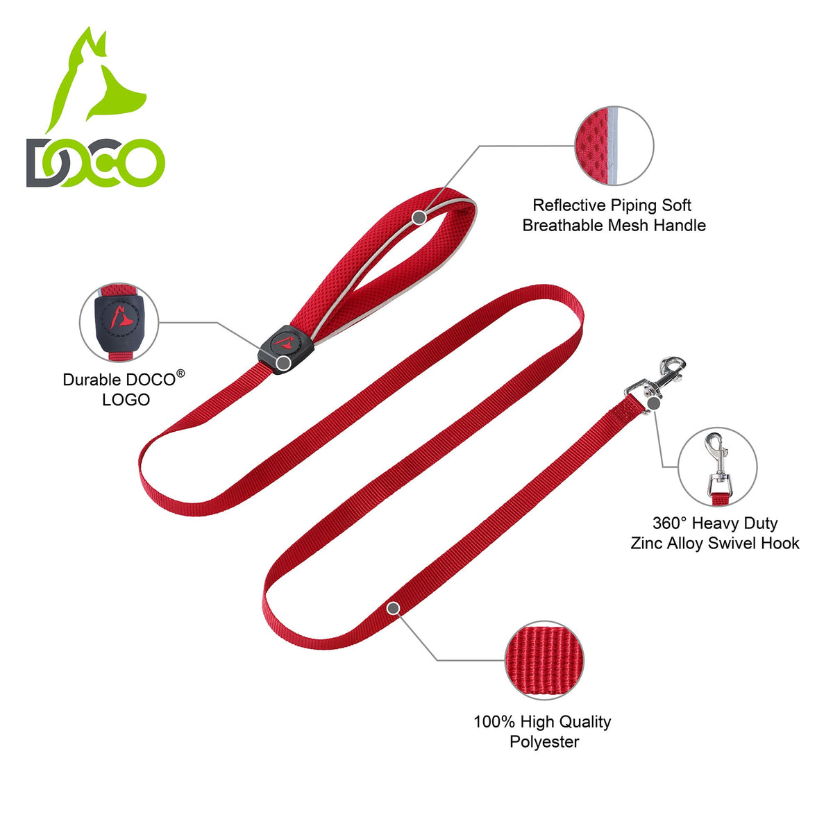 DOCO® Stitched Mesh Handle Dog Leash.