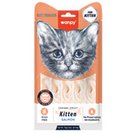 Wanpy cat treat package for kittens with salmon flavor on a white background