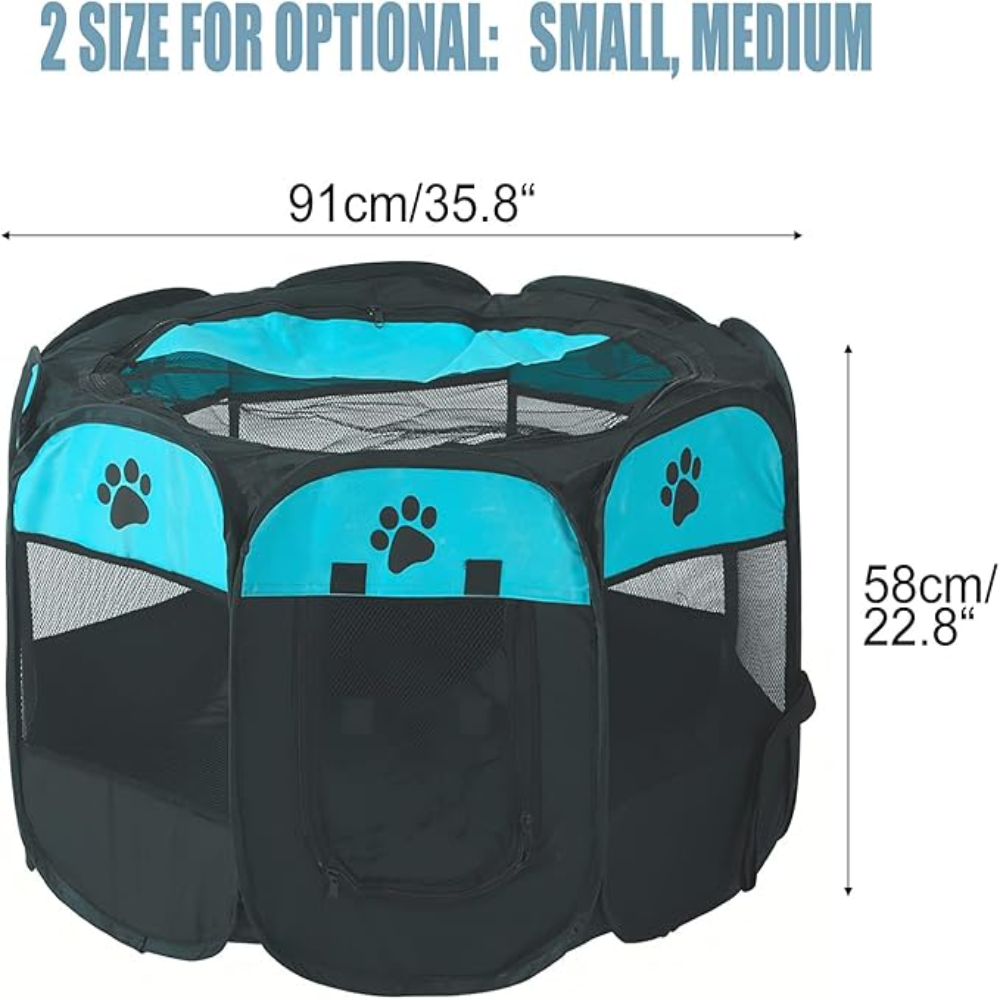 Pet playpen with dimensions labeled on a white background