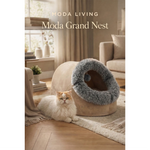 Cat lying on a Moda Living Moda Grand Nest in a cozy living room.