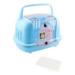 Blue pet carrier with a handle on a white background