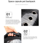 Space capsule pet backpack with bottom vent and comfort handle features on a white background.