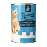 Can of Yummy cat food with a cat on the label