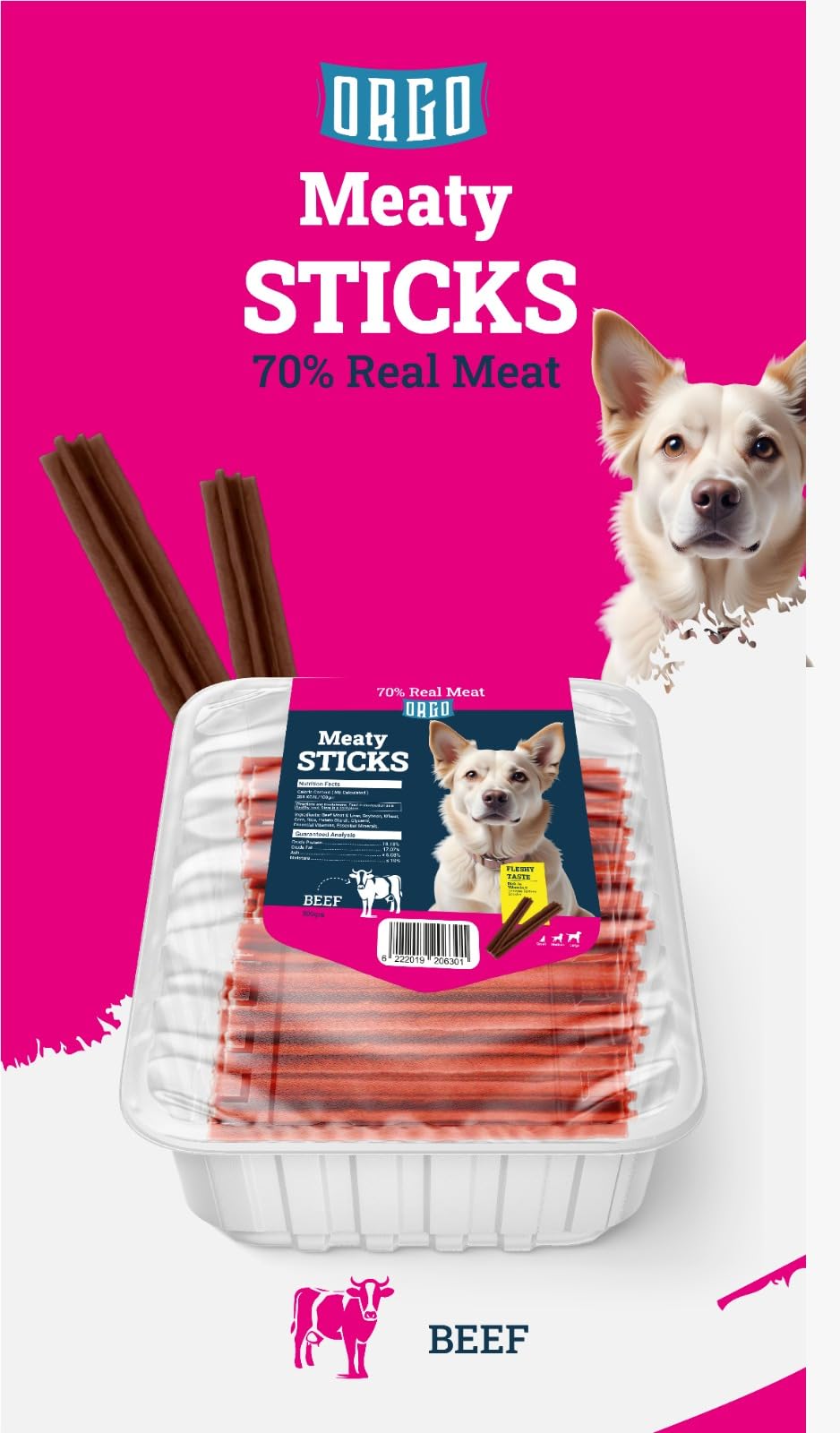Orgo Meaty Sticks Beef 500g.