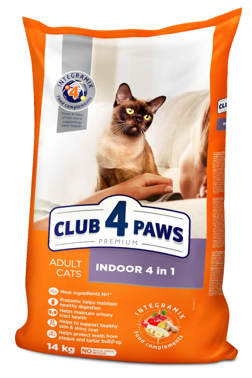 CLUB 4 PAWS Premium Indoor 4 in 1 With Chicken Adult Cats Dry Food 14kg.