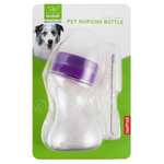 Nunbell pet nursing bottle on a green packaging background with a dog illustration.