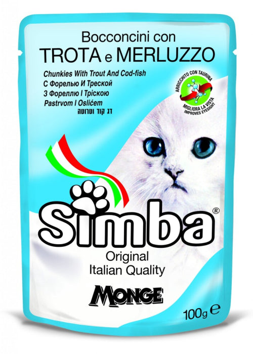 Simba chunkies with trout and cod fish for cats 100g.
