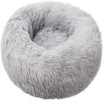 Fluffy gray donut pet bed on a white background