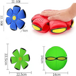 Colorful toy with dimensions shown on a white background