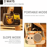 Pet carrier with cat design, shown in portable and slope modes.