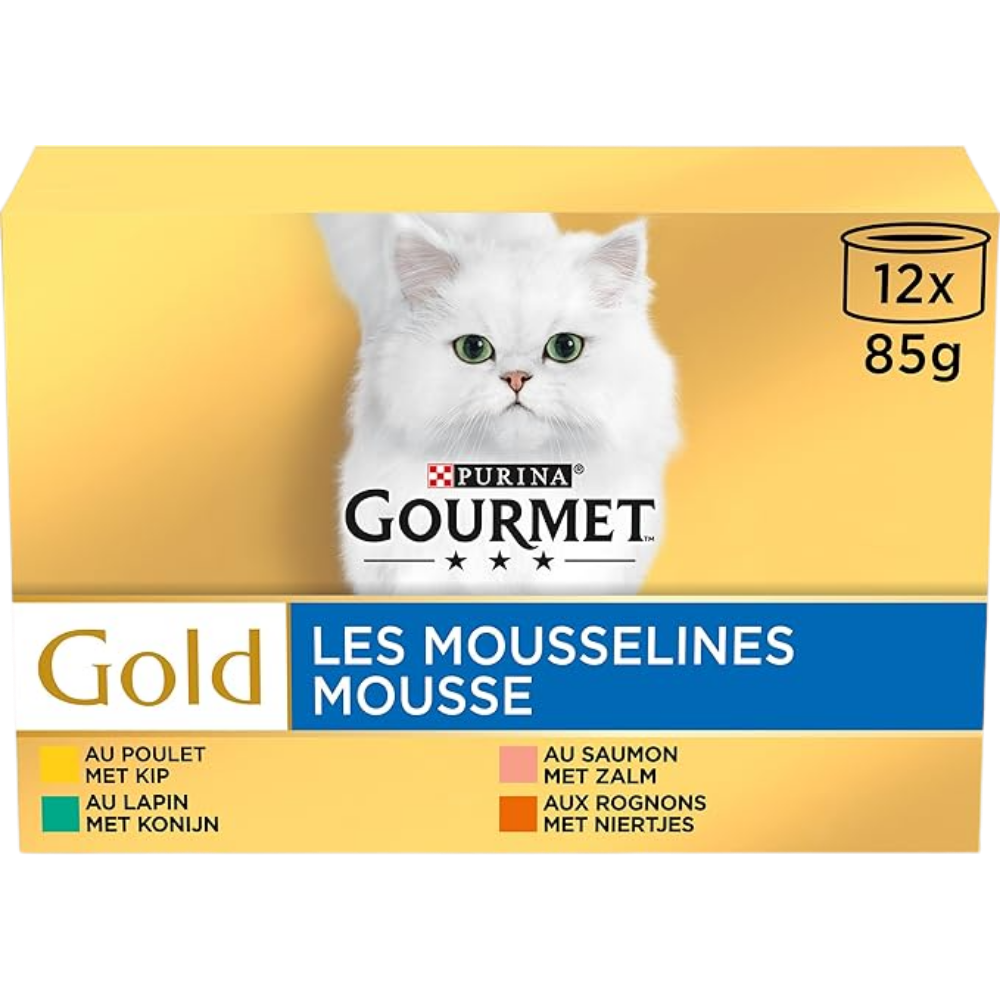 Package Gourmet Gold Les Mousselines Mousse 12Cans 4Flavor (Chicken-Kidney-Salmon-Rabbit) Petfast.shop Gourmet Cat Exclude Food Wet Food petfast.shop EgyptDefault Title 1425.00