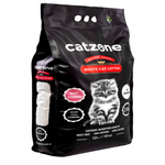 Bag of cat litter with 'catzone' branding on a white background