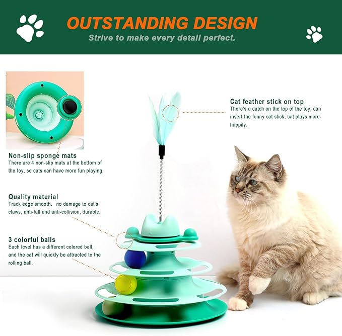 Nunbell Cat Toys - Cat Roller - 4 Layers - Balls and Feather Wand