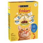 Box of Purina Friskies cat food with a yellow background