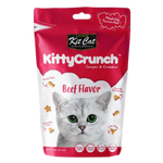 Kitty Crunch Beef Flavor cat food package with a cat on the front.
